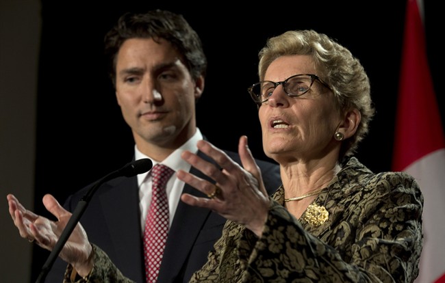 Liberal Leader Justin Trudeau and Ontario Premier Kathleen Wynne take part in a joint news conference in Ottawa Thursday January 29, 2015.