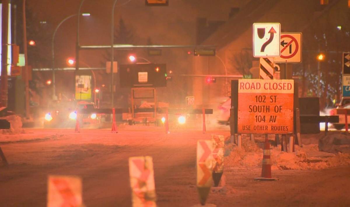 Road closure due to downtown arena pedway construction; January 6, 2014.