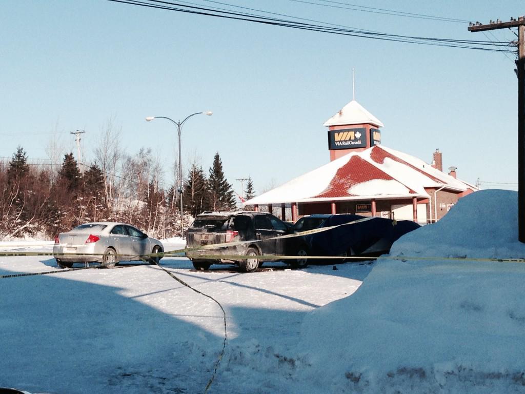 The scene in Bathurst where a 51-year-old man was fatally wounded by police in northern New Brunswick Monday. 