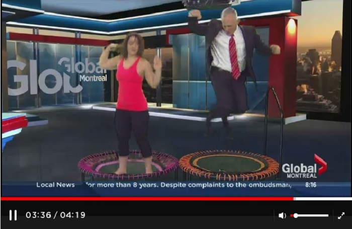 Richard Dagenais gives the trampoline workout a try