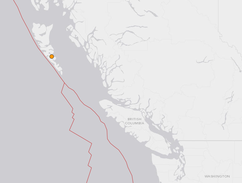 Location of a 4.8-magnitude earthquake that struck off the coast of Haida Gwaii, B.C., on January 25, 2015.