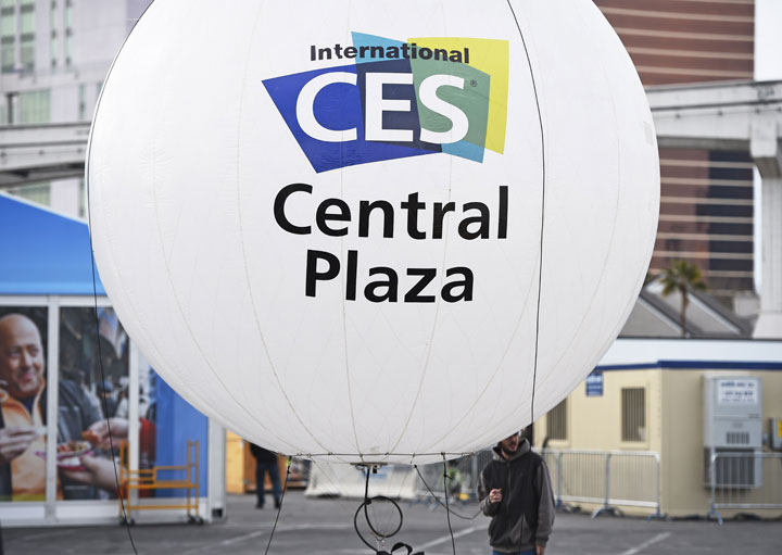 A sign for the 2015 Consumer Electronics Show is seen January 4, 2015 outside the Las Vegas Convention Center in Las Vegas, Nevada.