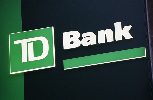 In this Nov. 12, 2009 file photo, a sign for TD Bank is shown in New York.
