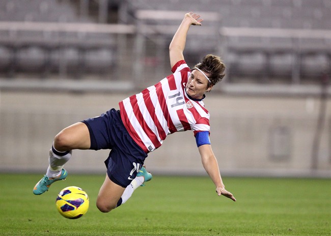 United States' Abby Wambach plays in an international friendly soccer match against Ireland in Glendale, Ariz, Dec.1, 2012.