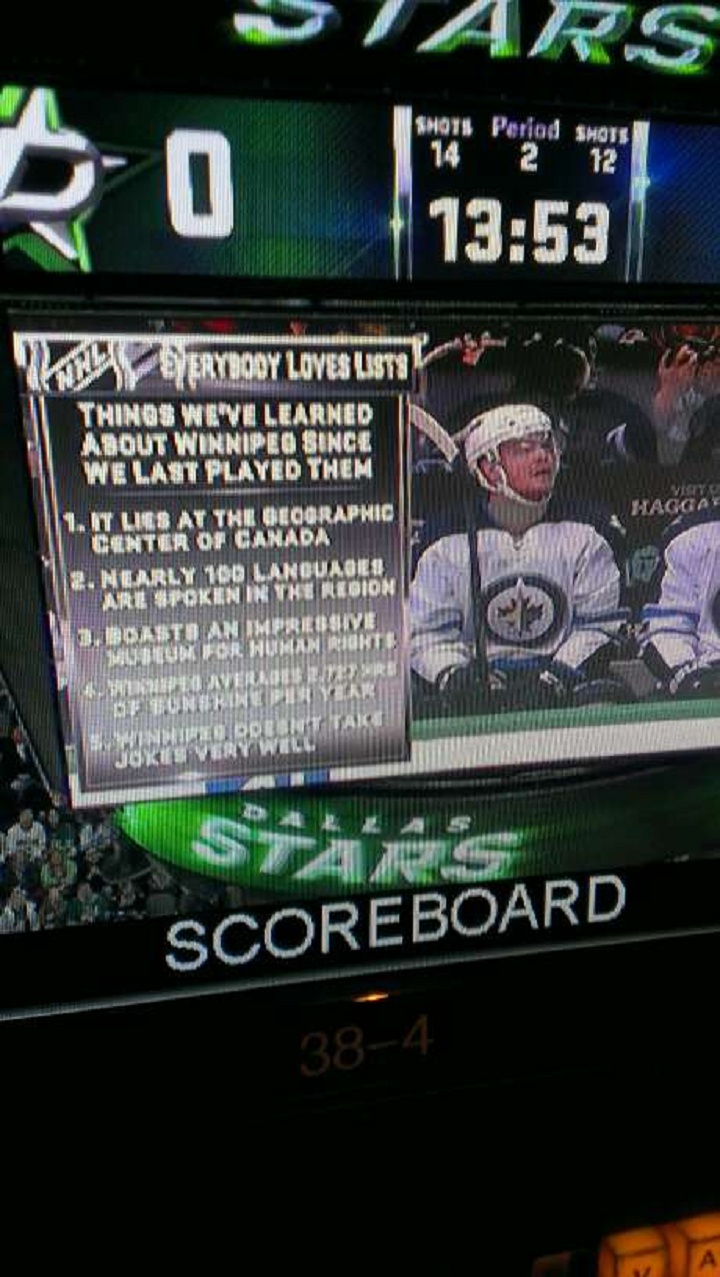 Dallas Stars Winnipeg Jets scoreboard list