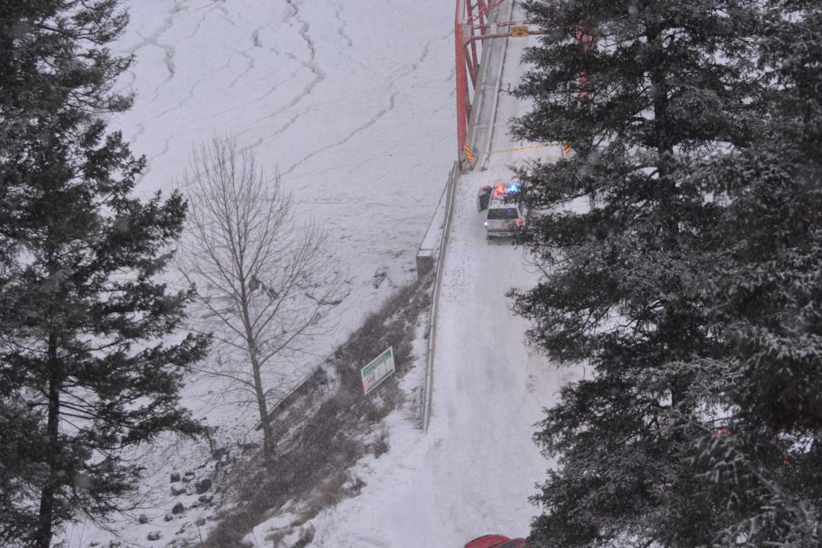 Police are stopping all traffic on Rudy Johnson Bridge, 20 kilometres north of Williams Lake, after a body was found under the bridge yesterday.  