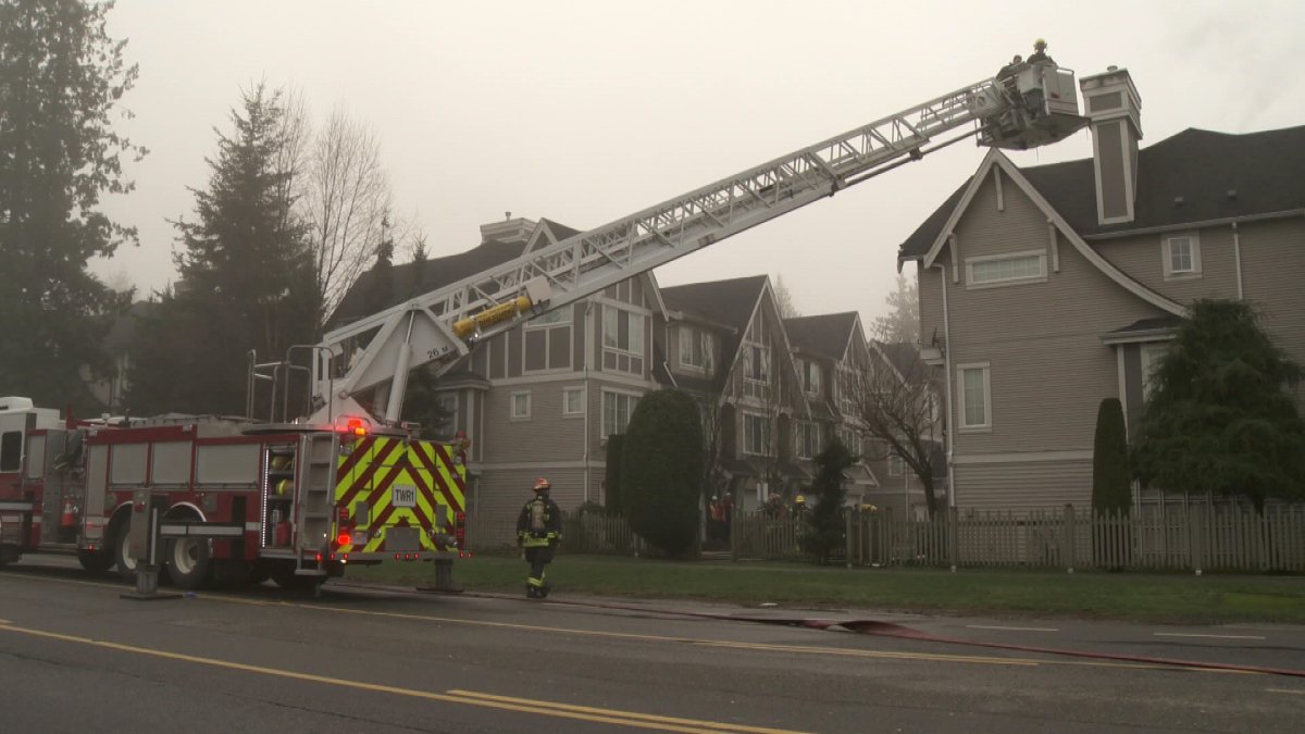 A fire in a Surrey townhouse complex damaged four units on January 8, 2015.