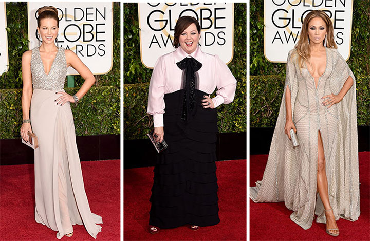 Kate Beckinsale, Melissa McCarthy and Jennifer Lopez at the Golden Globe Awards on Jan. 11, 2015.