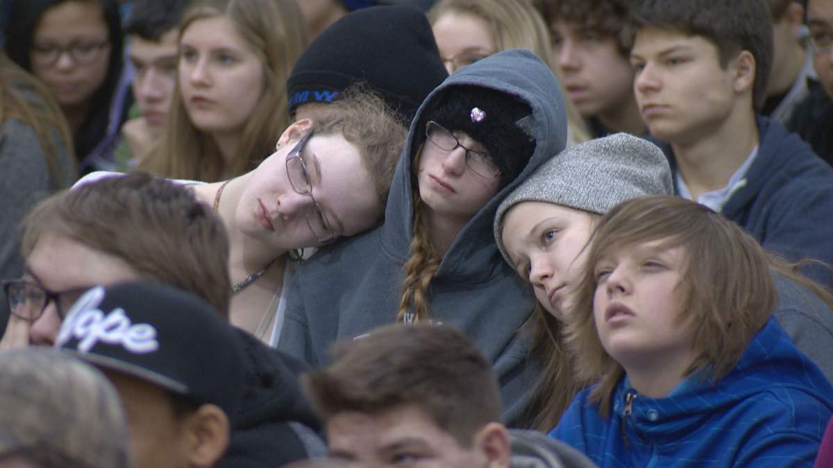 Students at Thom Collegiate attended an assembly honouring Hannah Leflar's accomplishments on Friday.