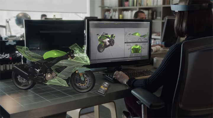 Meet HoloLens: An augmented reality headset that allows wearers to interact with and see 3D digital holograms in their own environment. 