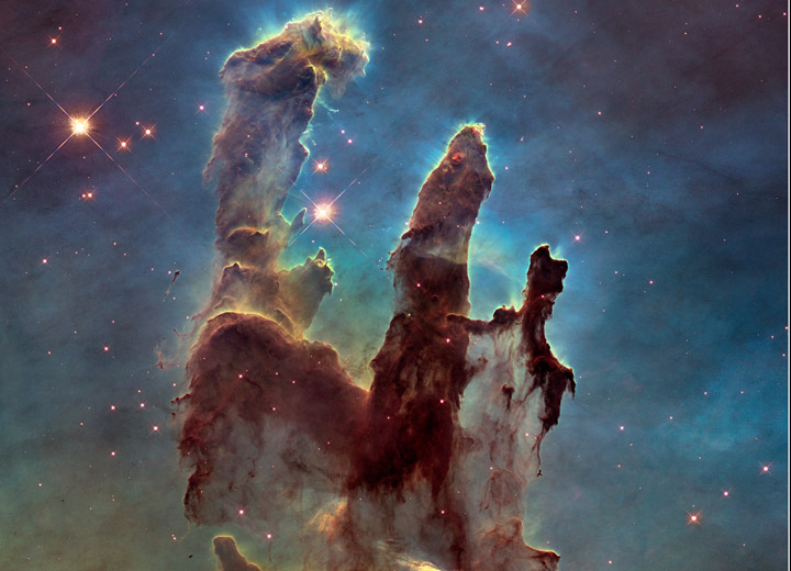 A high-definition photo of the ‘Pillars of Creation,’ as taken by the Hubble Space Telescope.