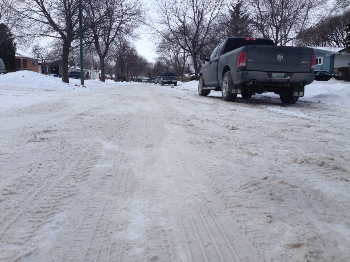 Residents say some streets like this one in West Kildonan haven't been plowed all winter.