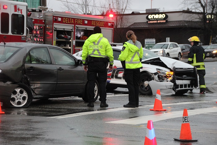 Crews are determining the cause of a collision on Scott Road and 80th Avenue on January 23, 2015.