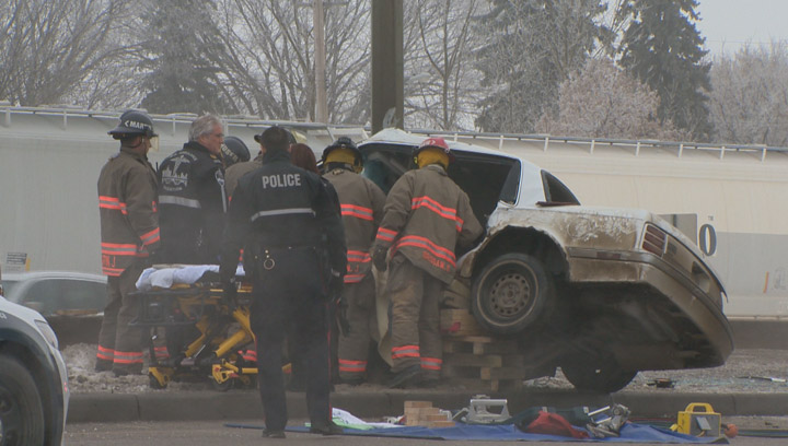 Woman taken to Saskatoon hospital after car crashes into light pole on Circle Drive.