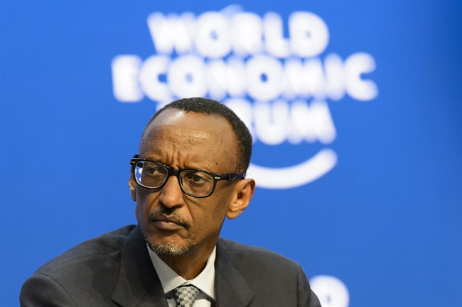 President of Rwanda Paul Kagame attends a panel session at the World Economic Forum, WEF, in Davos, Switzerland, Friday, Jan. 23, 2015. (AP Photo/Keystone, Jean-Christophe Bott).