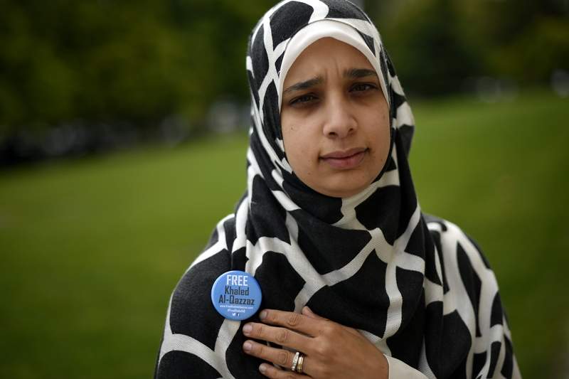Sarah Attia, wife of Khaled al-Qazzaz, who served as foreign policy advisor to ousted Egyptian President Mohamed Morsi poses on August 25, 2014 at the United Nations offices in Geneva.