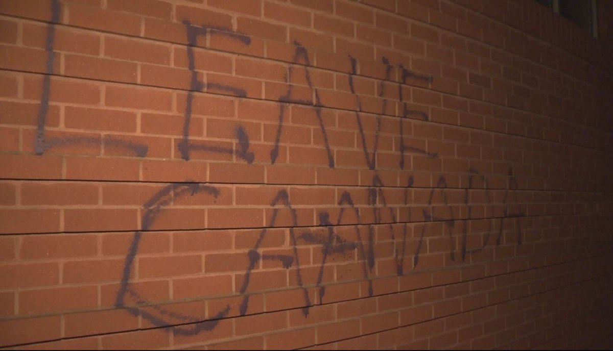 This message was spray-painted on the Beth Israel Synagogue in west Edmonton.