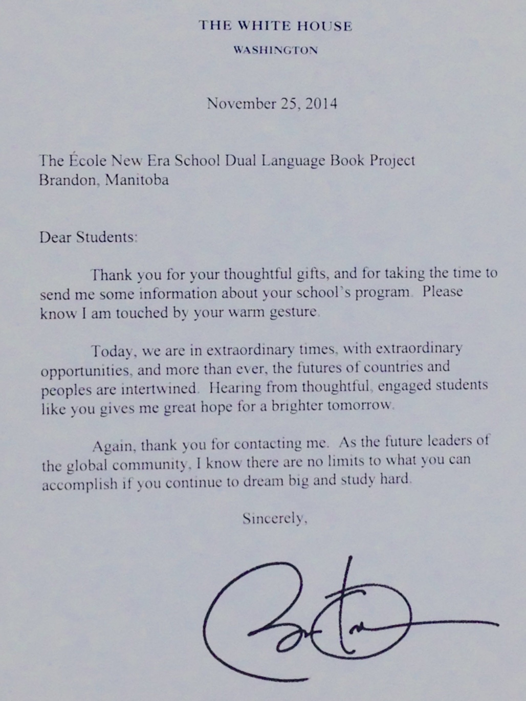 US President surprises Brandon students with encouraging words Winnipeg Globalnews.ca