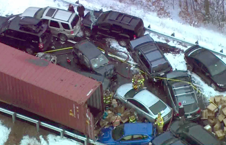 Snow squalls cause 35-car pileup in New Hampshire - National ...