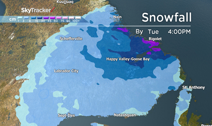 People in some regions of Labrador have seen more than 70 cm of snow -- with more to come.