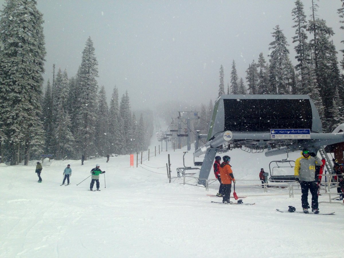 Skiers at Mount Baldy in 2015.