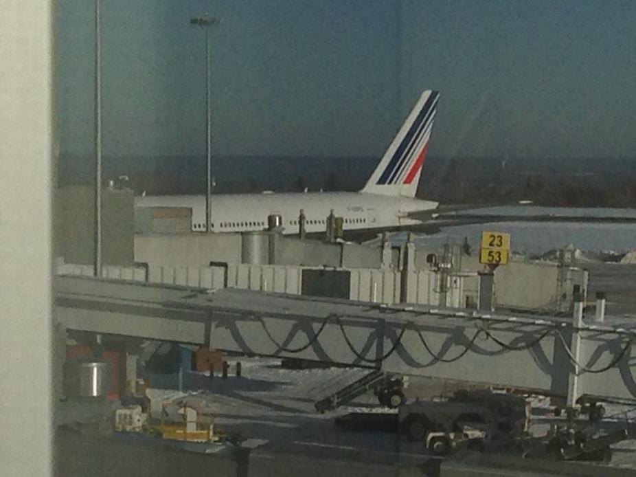 Air France plane pulls up to a gate at the Halifax International Airport