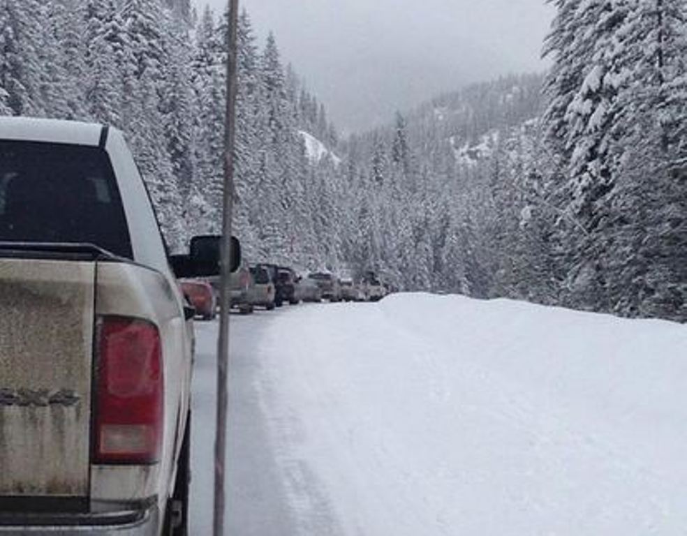 Traffic back-up after accident closed Trans Canada Highway between Revelstoke and Golden.