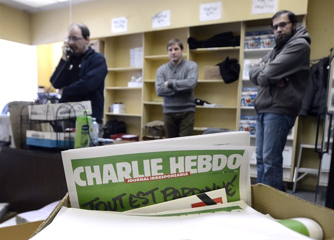 A copy of Charlie Hebdo magazine is shown after arriving in Montreal on Friday, Jan. 16, 2015. (File photo).
