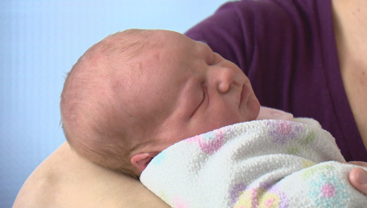 Hailey Faith Rowlands, first baby for 2015 in Saskatoon, arrives 17 minutes after the stroke of midnight.