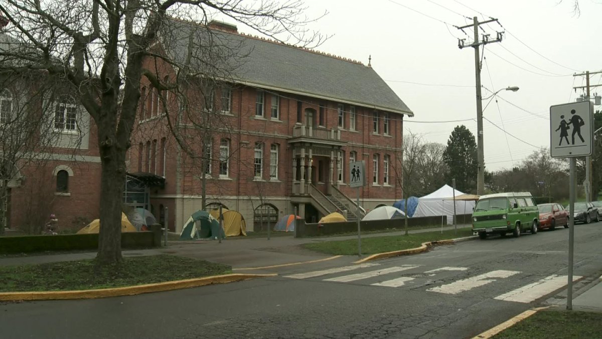 The area surrounding South Park school in Victoria, B.C. is filled with tents of parents looking to get a spot for their children in the coveted "nature kindergarten" program.