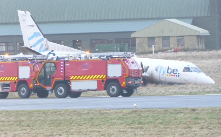 Two people were injured when a plane veered off a runway on Scotland's wind-whipped Isle of Lewis on Jan. 2, 2015.