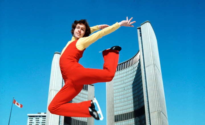 Toller Cranston skates in front of Toronto's city hall in February, 1973.