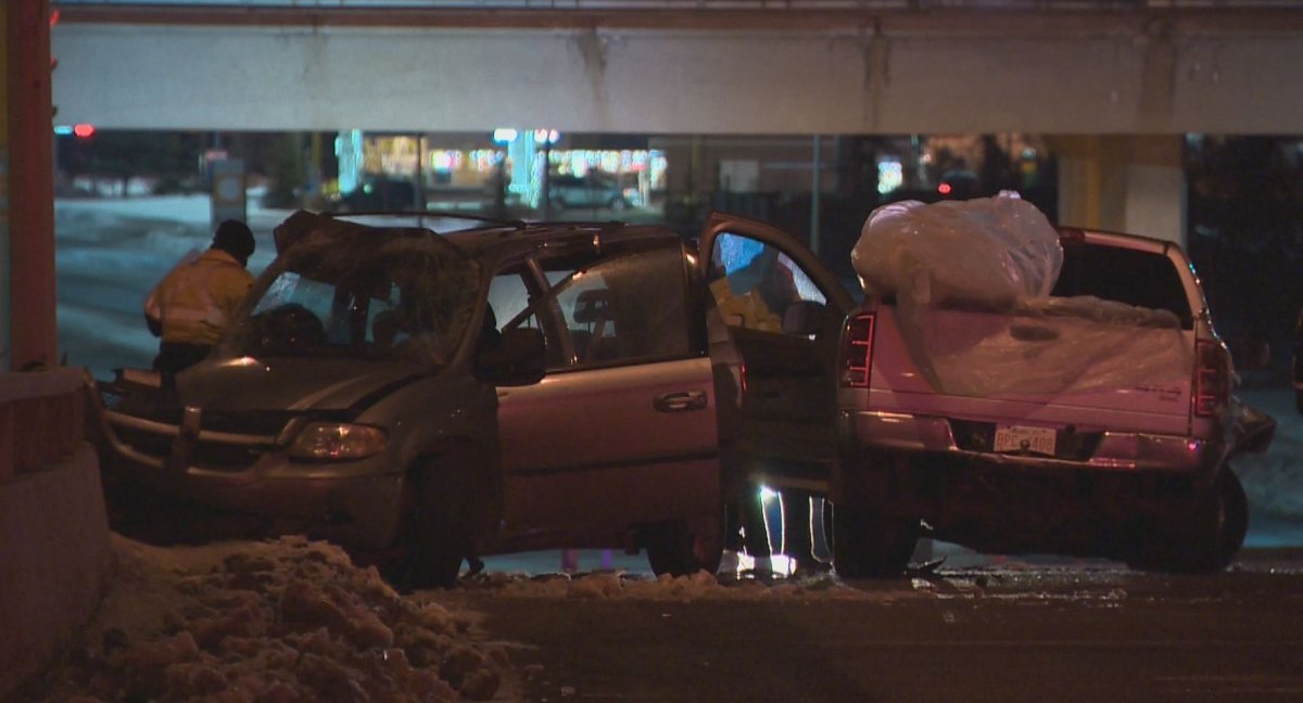 A collision between a truck and a minivan on Victoria Trail near the Yellowhead in north Edmonton. Wednesday, January 21, 2015.