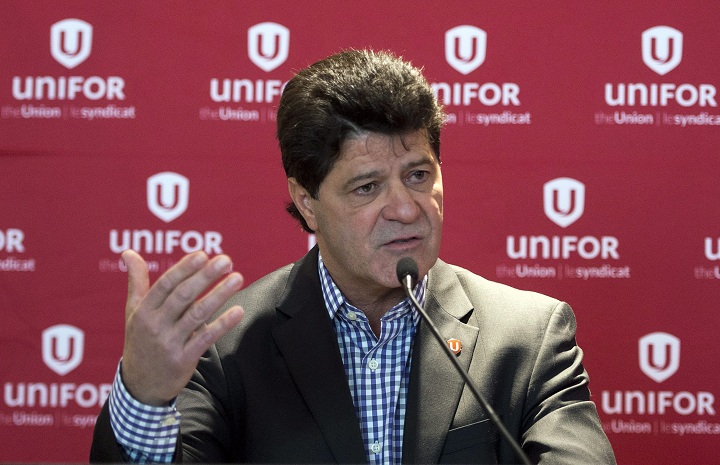 Unifor Union President Jerry Dias gives an update on contract talks with Canadian National Railway during a press conference in Montreal on Thursday, Feb. 19, 2015.