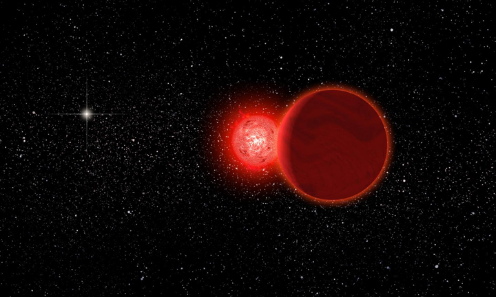 This artist's concept illustrates Scholz's star and its brown dwarf companion (foreground) as it flew by the solar system 70,000 years ago.