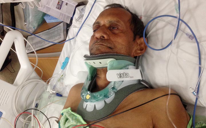 This Feb. 7, 2015 photo shows  Sureshbhai Patel  in hospital in Huntsville, Ala. The 57-year-old Indian grandfather was injured in a confrontation with police.