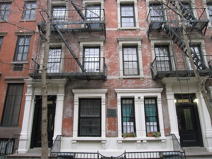 This Jan. 21, 2015 photo shows a black plaque at 82 Jane St. in Manhattan marking the site where Alexander Hamilton died in 1804. Hamilton was shot in a duel by Aaron Burr in Weehawken, N.J., and died here a day later. A new musical, "Hamilton," has just opened off-Broadway in New York, using hip-hop and history to tell the story of Hamilton's rise from immigrant orphan to George Washington's right-hand man.