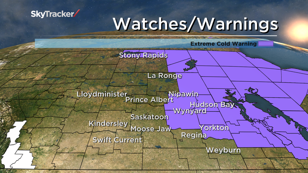 Extreme cold warnings are in place for parts of east-central and northern Saskatchewan.