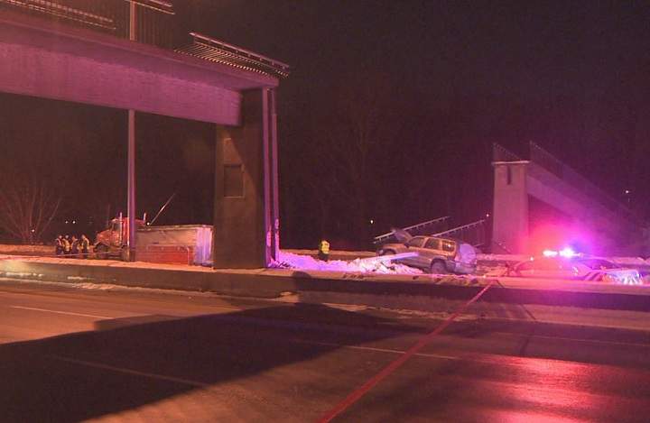 The scene of the collapse of a pedestrian walkway in Longueuil on February 10, 2015.
