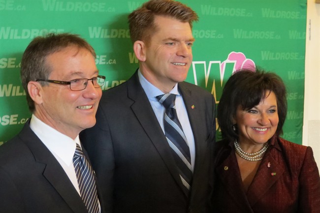 Wildrose leadership candidates, from left, Drew Barnes, Brian Jean and Linda Osinchuk. 