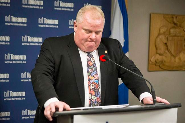 Toronto Mayor Rob Ford addresses media at City Hall in Toronto, Tuesday, Nov.5, 2013. 