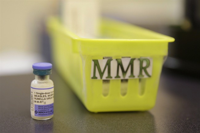 A measles vaccine is shown at a clinic in Greenbrae, Calif., Friday, Feb. 6, 2015. 