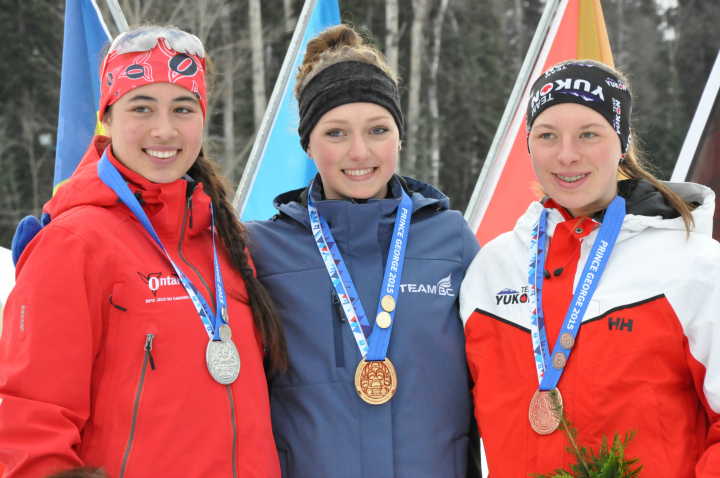 Emily Dickson (centre) won gold at the 2015 Canada Winter Games.