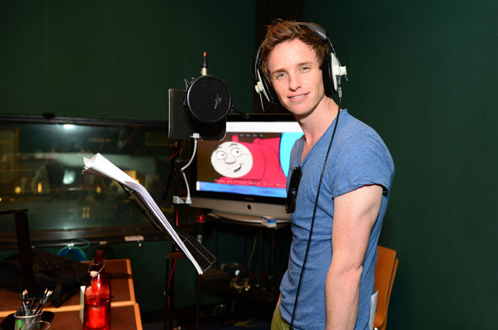 Eddie Redmayne, pictured recording his voice for the next 'Thomas the Tank Engine.'.