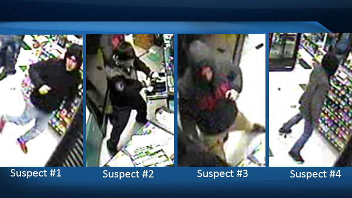 Police have released surveillance photos of four suspects after a robbery in Prince Albert, Sask. on the weekend.