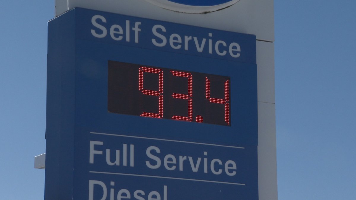 Gas prices stand at 93.4 cents/litre on Feb. 3, 2015.