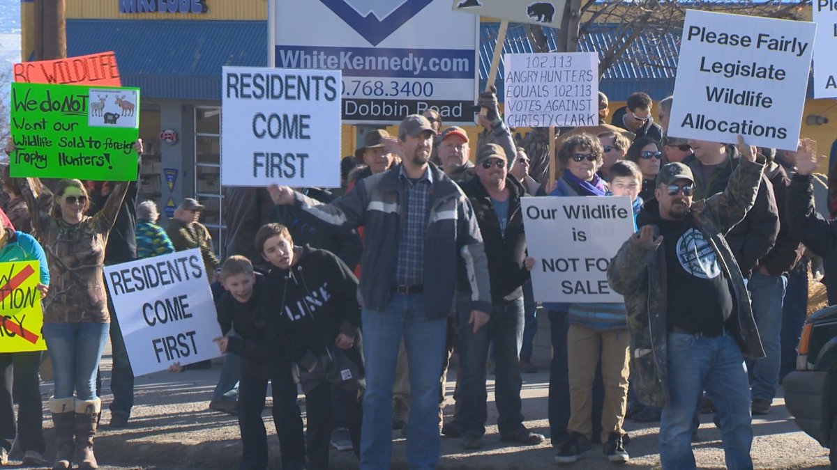 The resident hunters are upset about recent changes to harvest allocation policy that hunters say will favour hunting guides. They held a rally last weekend in West Kelowna, drawing more than a thousand supporters. 