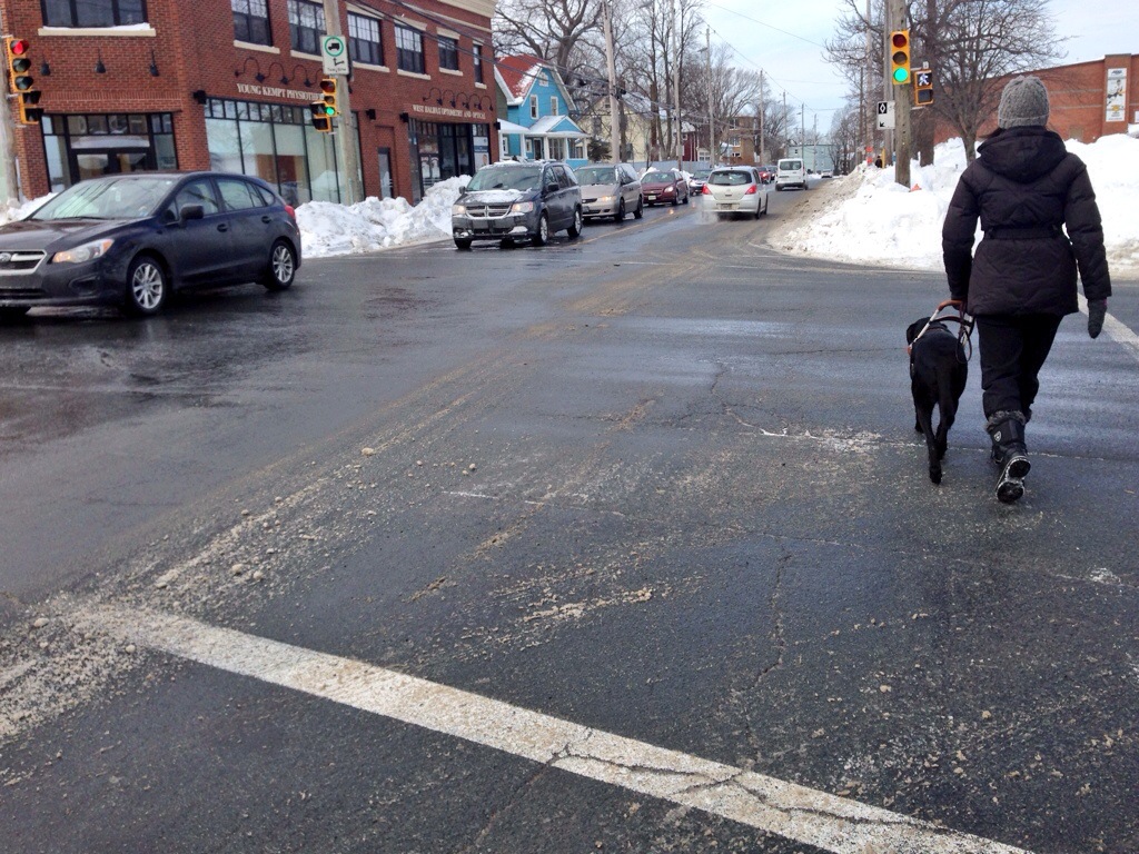 Shelley Adams, who is legally blind, has to walk in the street because some sidewalks aren’t properly cleared in Halifax