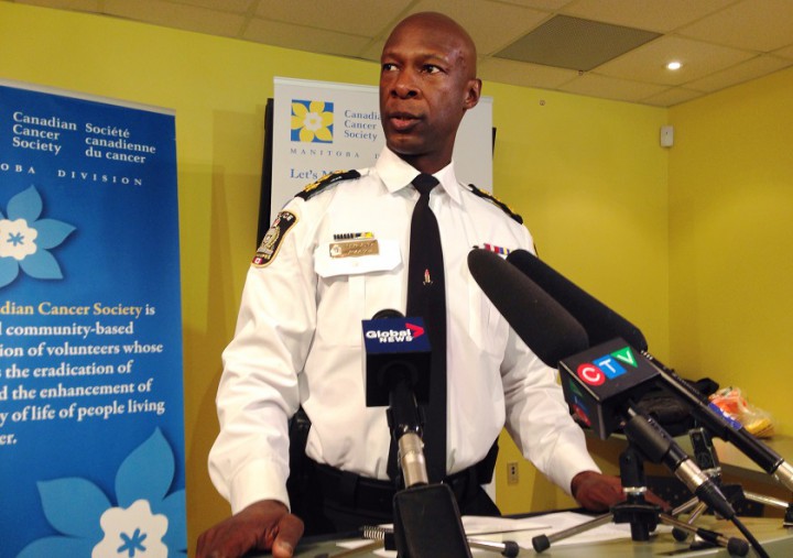 Winnipeg Police Chief Devon Clunis speaks during a news conference in this 2015 file photo.