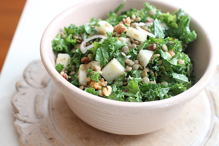 Recipe for kale and lentil salad